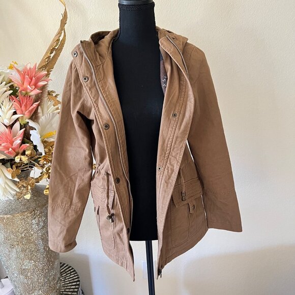 Vintage Faded Glory Hooded Utility Jacket with Drawstring Waist Aztec Lining S - Picture 3 of 11